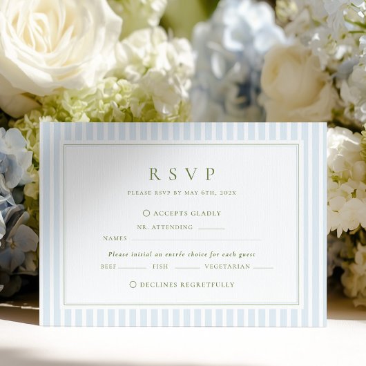 Cartons Réponse Elegant Blue & Sage Striped Wedding