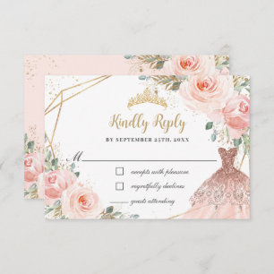 Cartons Réponse Élégant Blush Floral Princesse Gown Quinceañera