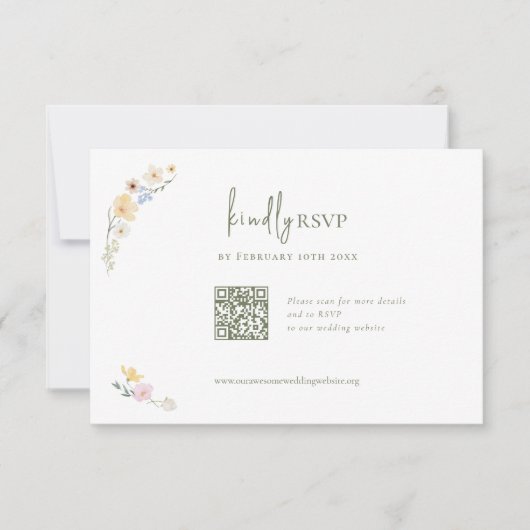 Cartons Réponse Elegant Boho Chic Fleur sauvage Mariage QR code RS (Devant)
