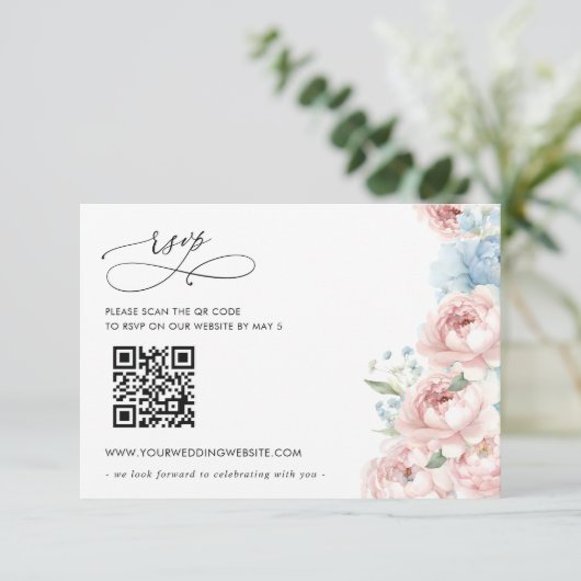 Cartons Réponse Elégant Boho été printemps Blush Floral QR CODE (Debout devant)