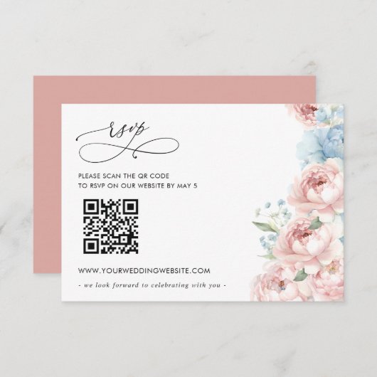 Cartons Réponse Elégant Boho été printemps Blush Floral QR CODE (Devant / Derrière)