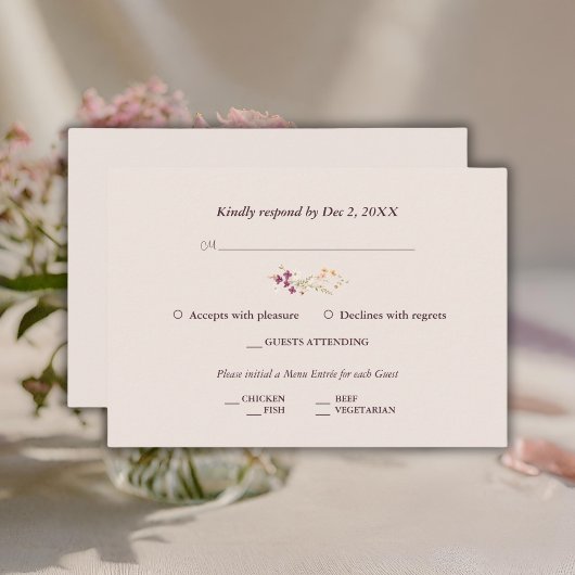 Cartons Réponse Elegant Boho Fleur sauvage Mariage d'automne