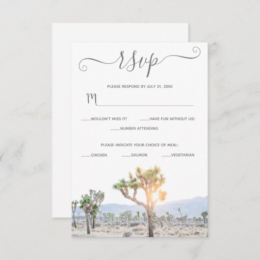 Cartons Réponse Elégant Boho Green Custom Joshua Tree Mariage (Devant / Derrière)