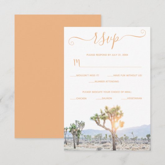 Cartons Réponse Elégant Boho Orange Custom Joshua Tree Mariage (Devant / Derrière)