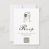 Cartons Réponse Élégant bois d'olive vert QR Code Mariage (Devant)