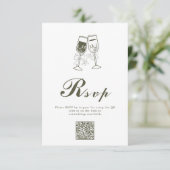 Cartons Réponse Élégant bois d'olive vert QR Code Mariage (Debout devant)