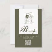 Cartons Réponse Élégant bois d'olive vert QR Code Mariage (Devant)