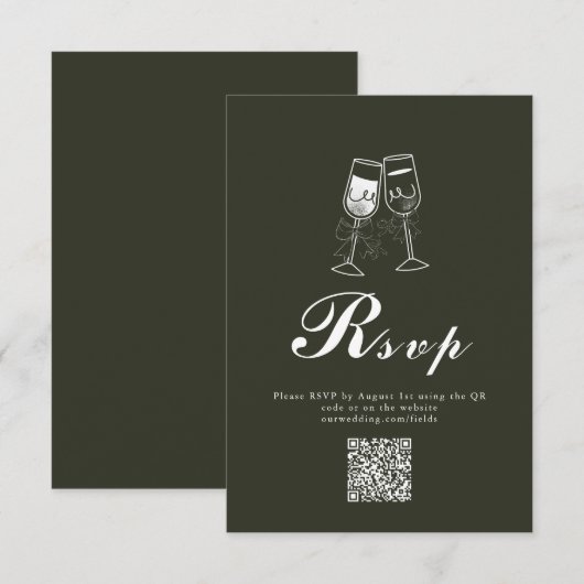 Cartons Réponse Élégant bois d'olive vert QR Code Mariage (Devant / Derrière)
