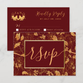 Cartons Réponse Élégant Bourgogne foncé et doré avec feuillage RSV (Devant / Derrière)
