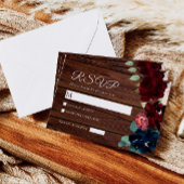 Cartons Réponse Elégant Bourgogne & Marine Blue Flowers Mariage en