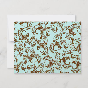 Cartons Réponse Élégant Brown Vintage Damask sur Light Aqua Blue