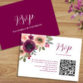 Cartons Réponse Elégant Burgundy Aquarelle Floral Qr code