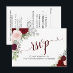 Cartons Réponse Elegant Burgundy Floral Calligraphy<br><div class="desc">These beautiful RSVP cards veut make it easy for your guest to respond to your wedding Invite. They feature à elegant boho floral design with lacy script calligraphy and hand painted watercolor roses in shades of blush pink, deep red, and burgundy. The back of the card is a form for...</div>