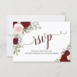 Cartons Réponse Elegant Burgundy Floral Calligraphy<br><div class="desc">These beautiful RSVP cards veut make it easy for your guest to respond to your wedding Invite. They feature à elegant boho floral design with lacy script calligraphy and hand painted watercolor roses in shades of blush pink, deep red, and burgundy. The back of the card is a form for...</div>