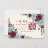 Cartons Réponse Elegant Burgundy Floral Modern QR Code Wedding (Devant)