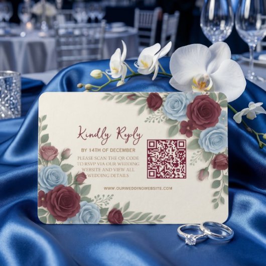 Cartons Réponse Elegant Burgundy Floral Modern QR Code Wedding