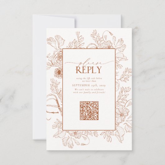 Cartons Réponse Elegant Burnt Orange Mariage QR Code S'il vous pla (Devant)
