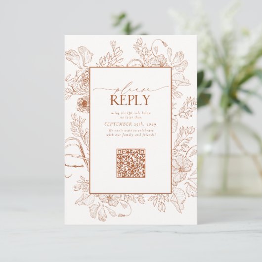 Cartons Réponse Elegant Burnt Orange Mariage QR Code S'il vous pla (Debout devant)