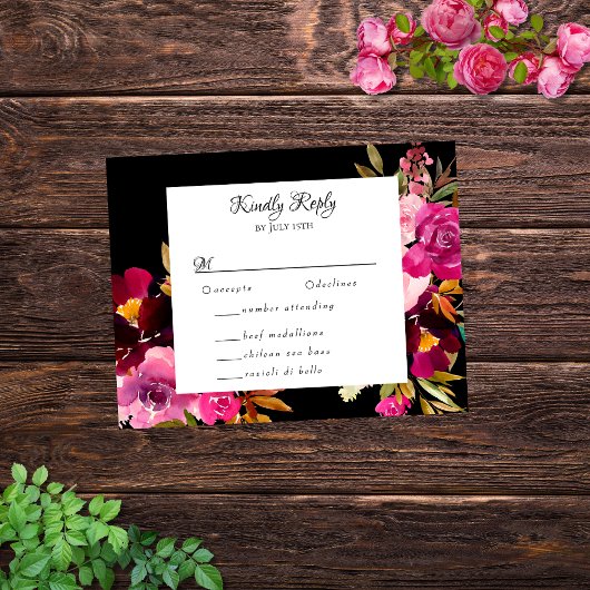 Cartons Réponse Elégant cadre floral rose bordeaux noir
