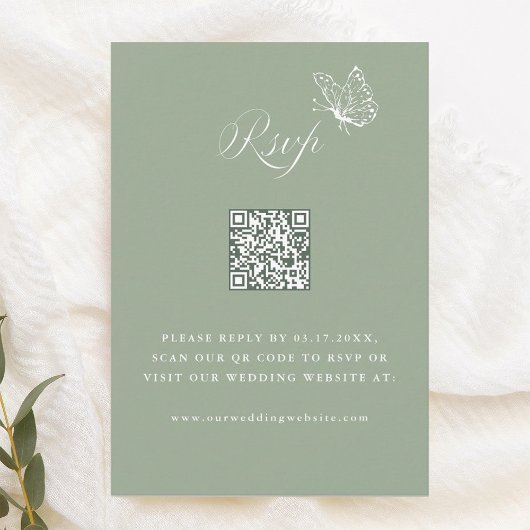 Cartons Réponse Elegant Calligraphy Sage Green Wedding QR Code