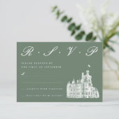 Cartons Réponse Elégant château illustrations Sage Green Mariage (Debout devant)