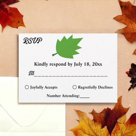 Cartons Réponse Élégant Chic Automne Vert Feuille Mariage de autom