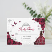 Cartons Réponse Elegant Chic Burgundy Silver Quinceanera Reply (Debout devant)