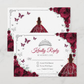 Cartons Réponse Elegant Chic Burgundy Silver Quinceanera Reply (Devant / Derrière)