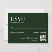 Cartons Réponse Élégant Chic Code QR Vert Foncé Mariage (Devant)