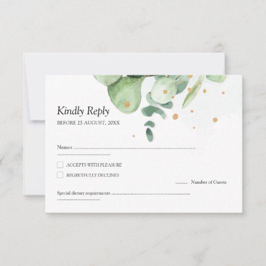 Cartons Réponse Élégant Chic Green Eucalyptus Mariage or accents (Devant)