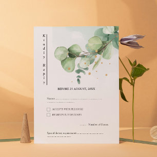 Cartons Réponse Élégant Chic Green Eucalyptus Mariage or accents