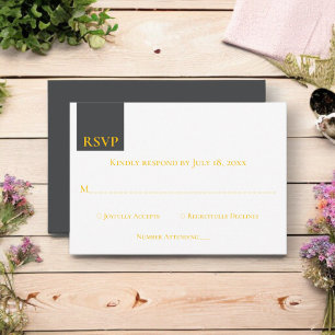 Cartons Réponse Élégant chic gris or Monogramme Mariage moderne