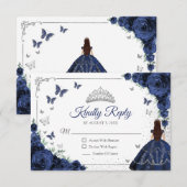 Cartons Réponse Elegant Chic Navy Blue Silver Quinceanera Reply (Devant / Derrière)