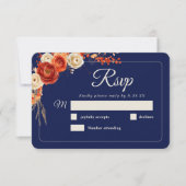 Cartons Réponse Elégant chic orange marine mariage floral (Devant)