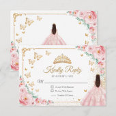Cartons Réponse Elegant Chic Pink Roses Gold Quinceanera Reply (Devant / Derrière)