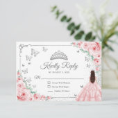 Cartons Réponse Elegant Chic Pink Silver Quinceanera Reply (Debout devant)