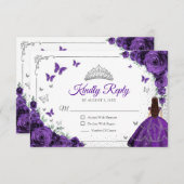 Cartons Réponse Elegant Chic Purple Silver Quinceanera Reply (Devant / Derrière)