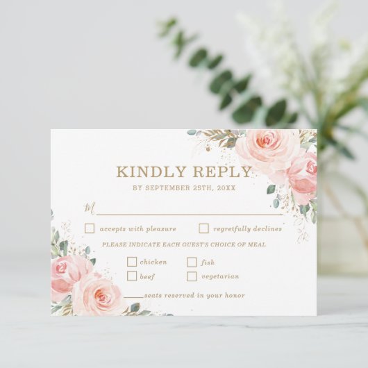 Cartons Réponse Élégant Chic Roses Roses Roses Rose Floral Mariage (Debout devant)