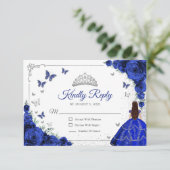 Cartons Réponse Elegant Chic Royal Blue Silver Quinceanera Reply (Debout devant)