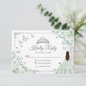 Cartons Réponse Elegant Chic Sage Green Silver Quinceanera Reply (Debout devant)