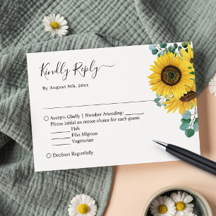 Cartons Réponse Élégant Chic Sunflower Eucalyptus Mariage Feuille