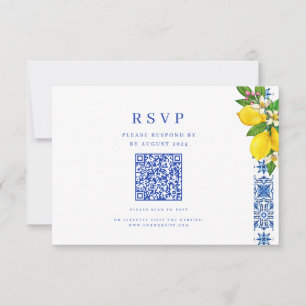 Cartons Réponse Élégant citron méditerranéen et Mariage bleu QR