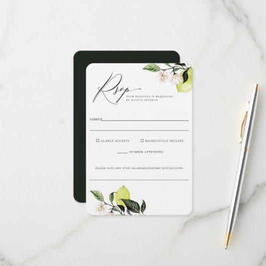 Cartons Réponse Élégant citrons botaniques Mariage Allergie alimen (Devant/Arrière en situation)