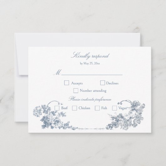 Cartons Réponse Élégant classique Dusty Bleu Français Floral (Devant)