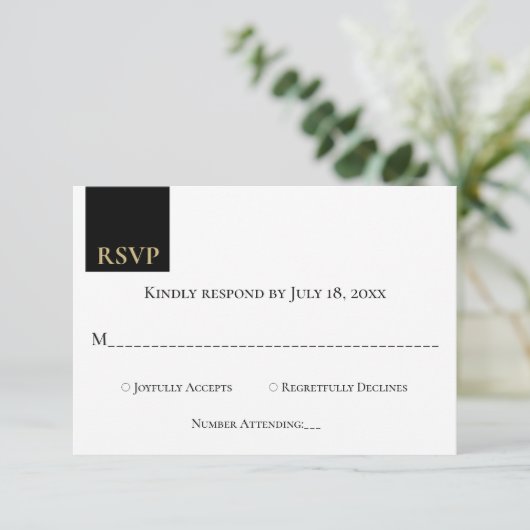 Cartons Réponse Élégant Classy Black Gold Monogramme Mariage moder (Debout devant)