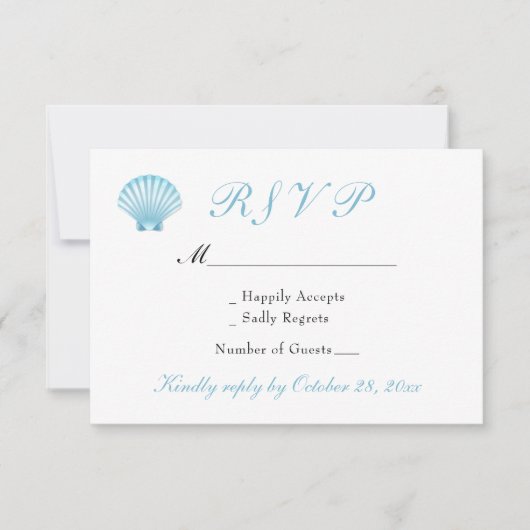 Cartons Réponse Elégant Coastal Shells Nautique Plage Mariage (Devant)