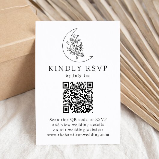Cartons Réponse Élégant Code QR Botanique de Lune et Étoiles pour