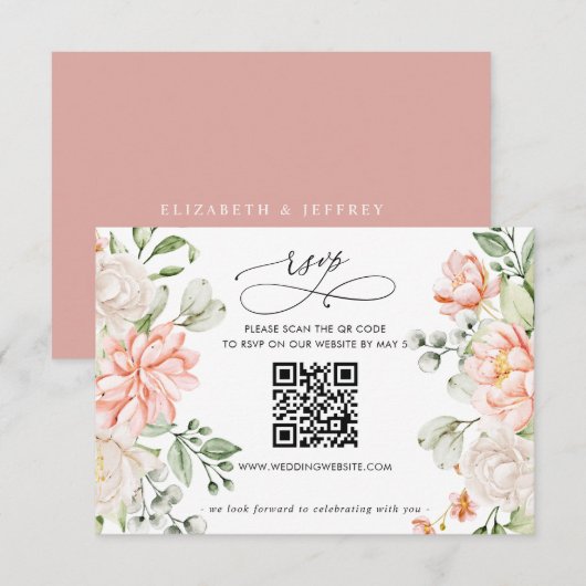 Cartons Réponse Élégant Code QR Botanique Moderne Fleurs Rouge aux (Devant / Derrière)