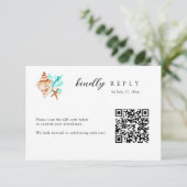 Cartons Réponse Élégant code QR coquillages marins mariage plage (Debout devant)