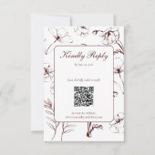 Cartons Réponse Élégant Code QR de mariage avec dessins de fleurs (Devant)